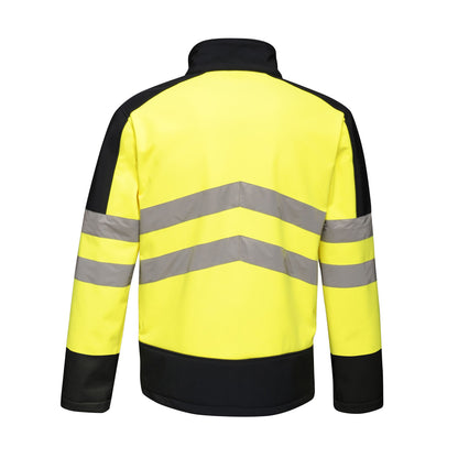 Yellow-Navy - Back - Regatta Professional Unisex Adult Hi-Vis Reflective Soft Shell Jacket