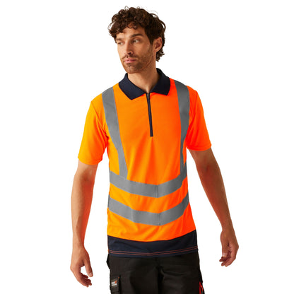 Orange-Navy - Side - Regatta Professional Mens Hi-Vis Reflective Polo Shirt