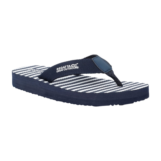Navy-White Stripe - Front - Regatta Womens-Ladies Catarina Flip Flops