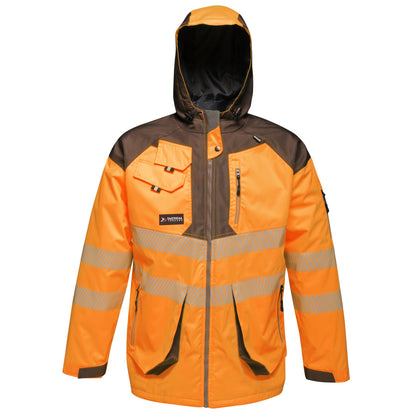 Orange-Grey - Front - Regatta Professional Mens Hi-Vis Reflective Waterproof Jacket