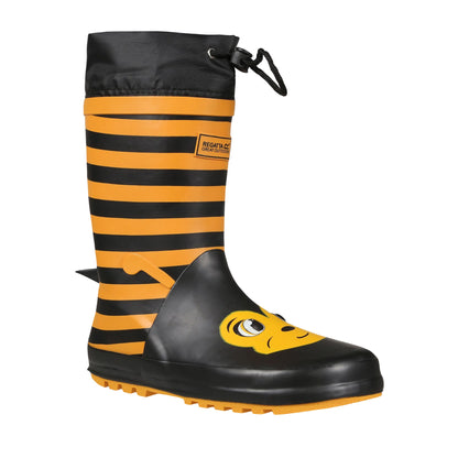 Yellow-Black Stripe - Front - Dare 2B Childrens-Kids Mudplay Dinosaur Wellingtons