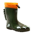 Dark Khaki-Rusty Orange - Front - Dare 2B Childrens-Kids Mudplay Dinosaur Wellingtons