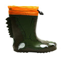 Dark Khaki-Rusty Orange - Back - Dare 2B Childrens-Kids Mudplay Dinosaur Wellingtons