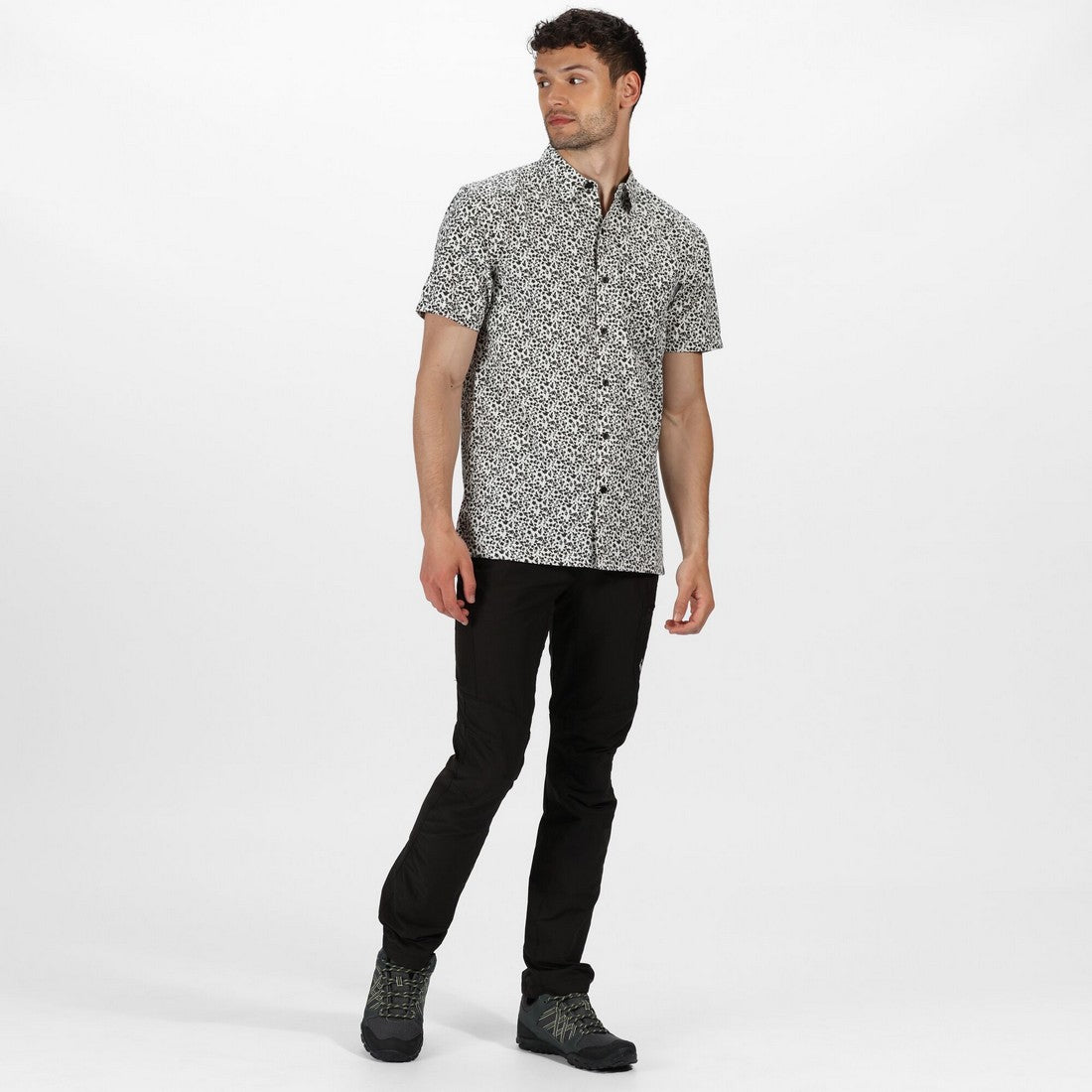 White-Ash-Floral - Side - Regatta Mens Mindano V Short Sleeved Checked Shirt
