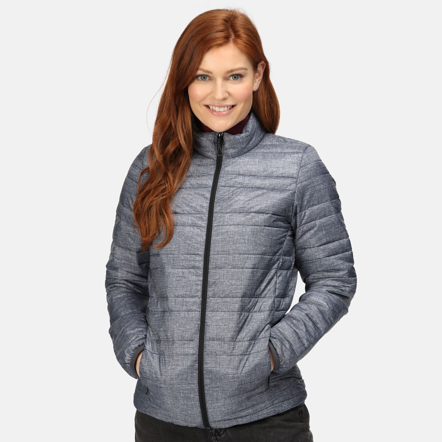 Grey Marl-Black - Side - Regatta Professional Womens-Ladies Quilted Baffled Jacket