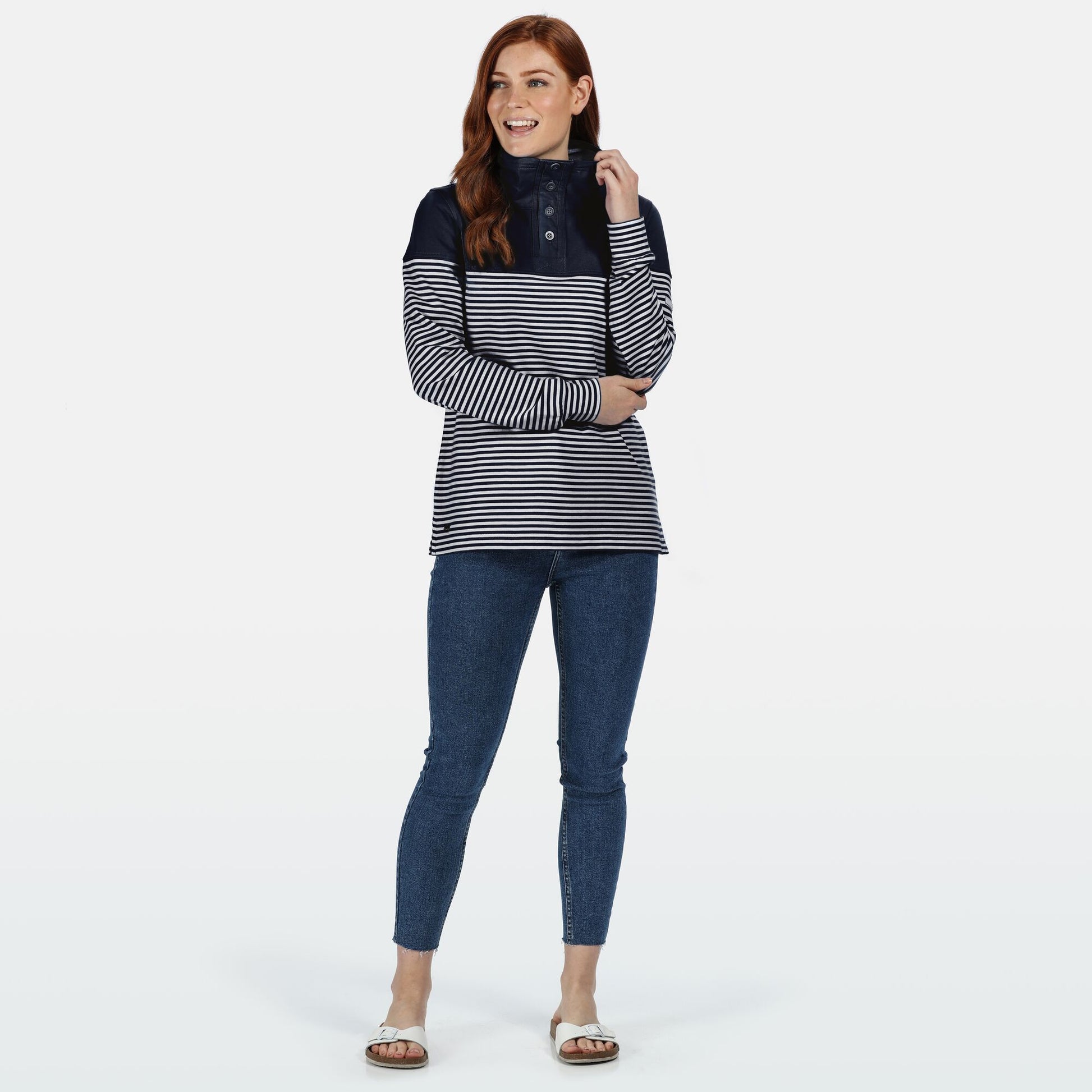 Navy Stripe - Lifestyle - Regatta Womens-Ladies Camiola Funnel Neck Sweater