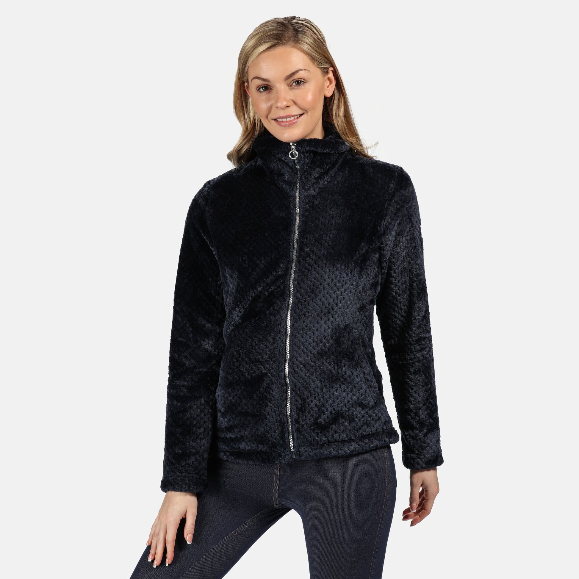 Navy - Pack Shot - Regatta Womens-Ladies Hermilla Velour Full Zip Fleece