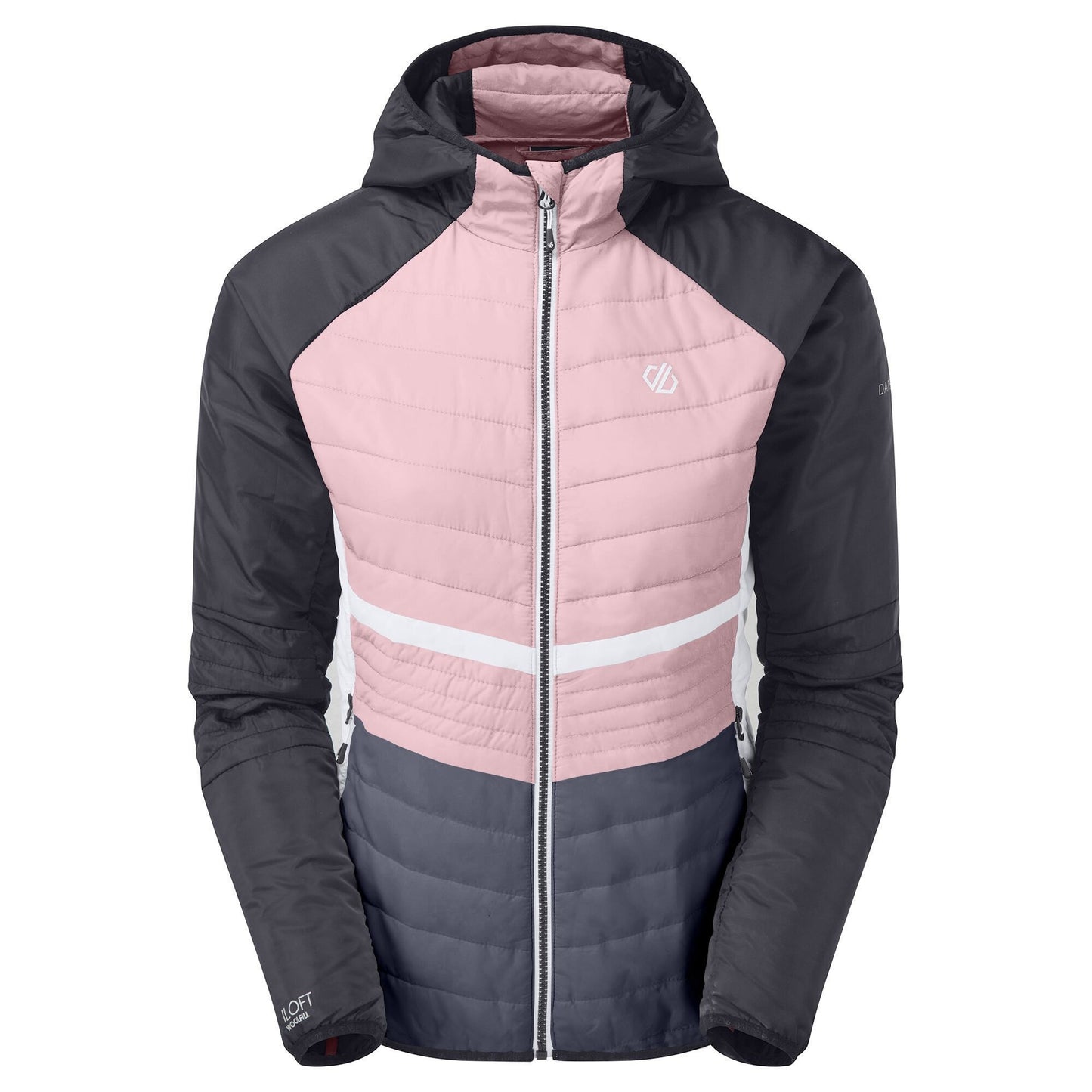 Powder Pink-Black - Front - Dare 2B Womens-Ladies Surmount Quilted Hooded Jacket