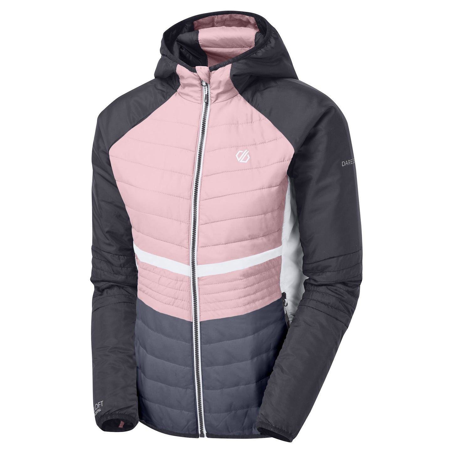 Powder Pink-Black - Side - Dare 2B Womens-Ladies Surmount Quilted Hooded Jacket