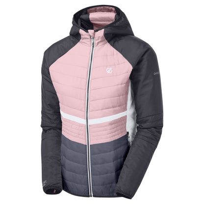 Powder Pink-Black - Side - Dare 2B Womens-Ladies Surmount Quilted Hooded Jacket