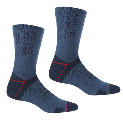 Dark Denim-Dark Red - Back - Regatta Mens Blister Protection II Socks (Pack of 2)