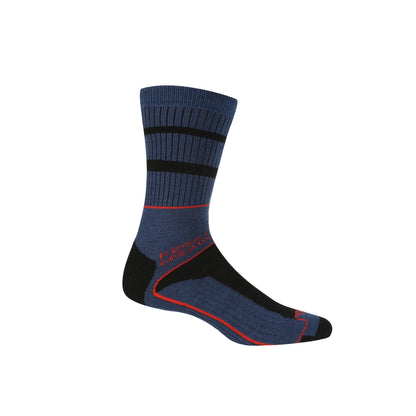 Dark Denim-Cajun Orange - Side - Regatta Mens Samaris 3 Season Socks (Pack of 2)