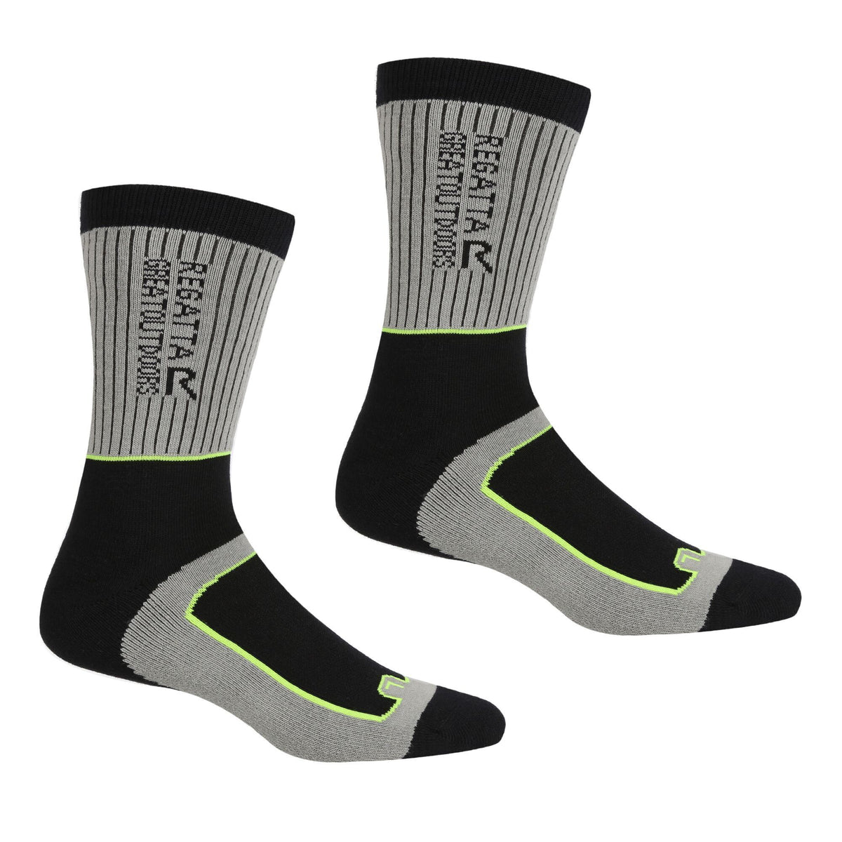 Dark Steel-Electric Lime - Front - Regatta Mens Samaris 2 Season Socks (Pack of 2)