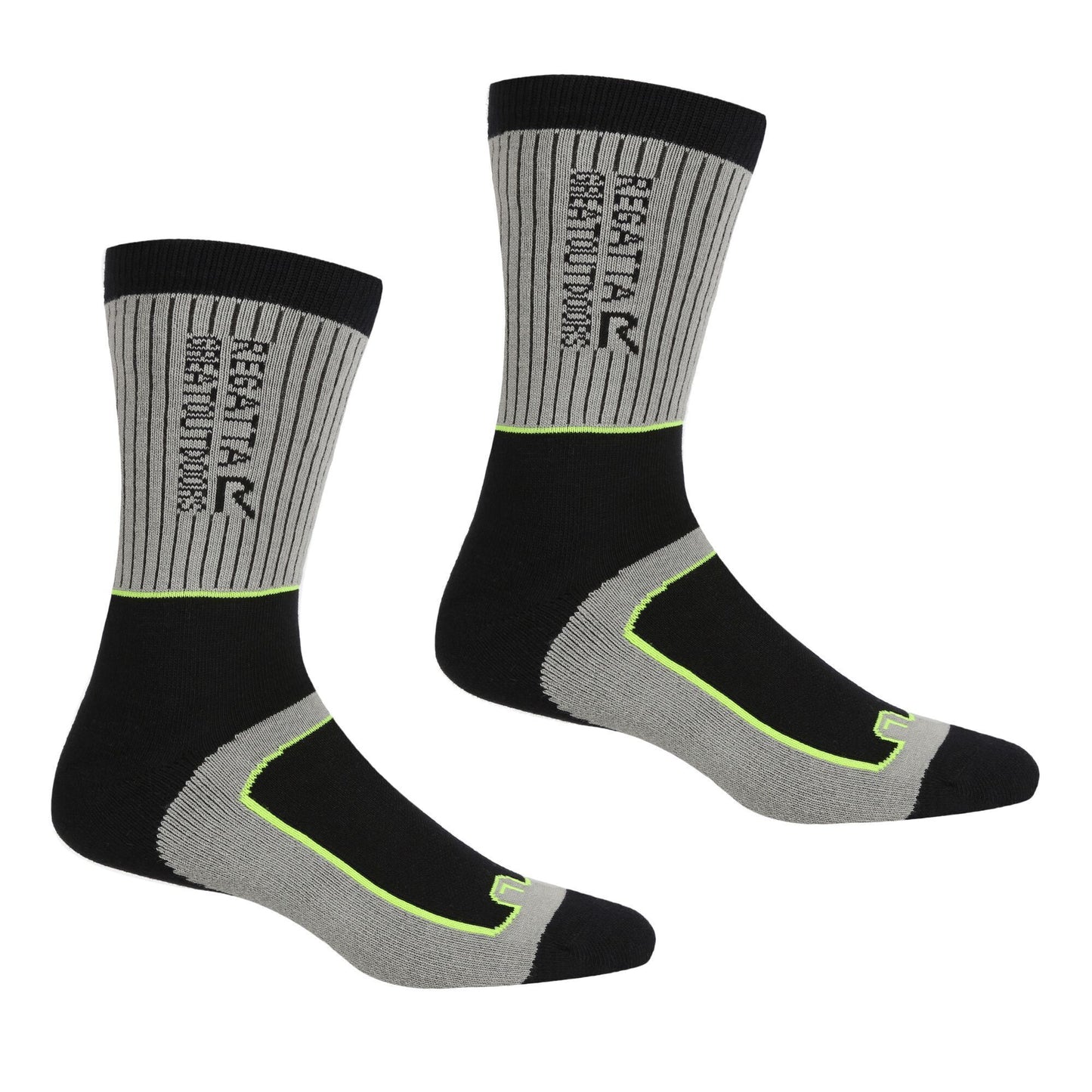 Dark Steel-Electric Lime - Front - Regatta Mens Samaris 2 Season Socks (Pack of 2)