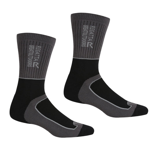 Black-Dark Steel - Front - Regatta Mens Samaris 2 Season Socks (Pack of 2)