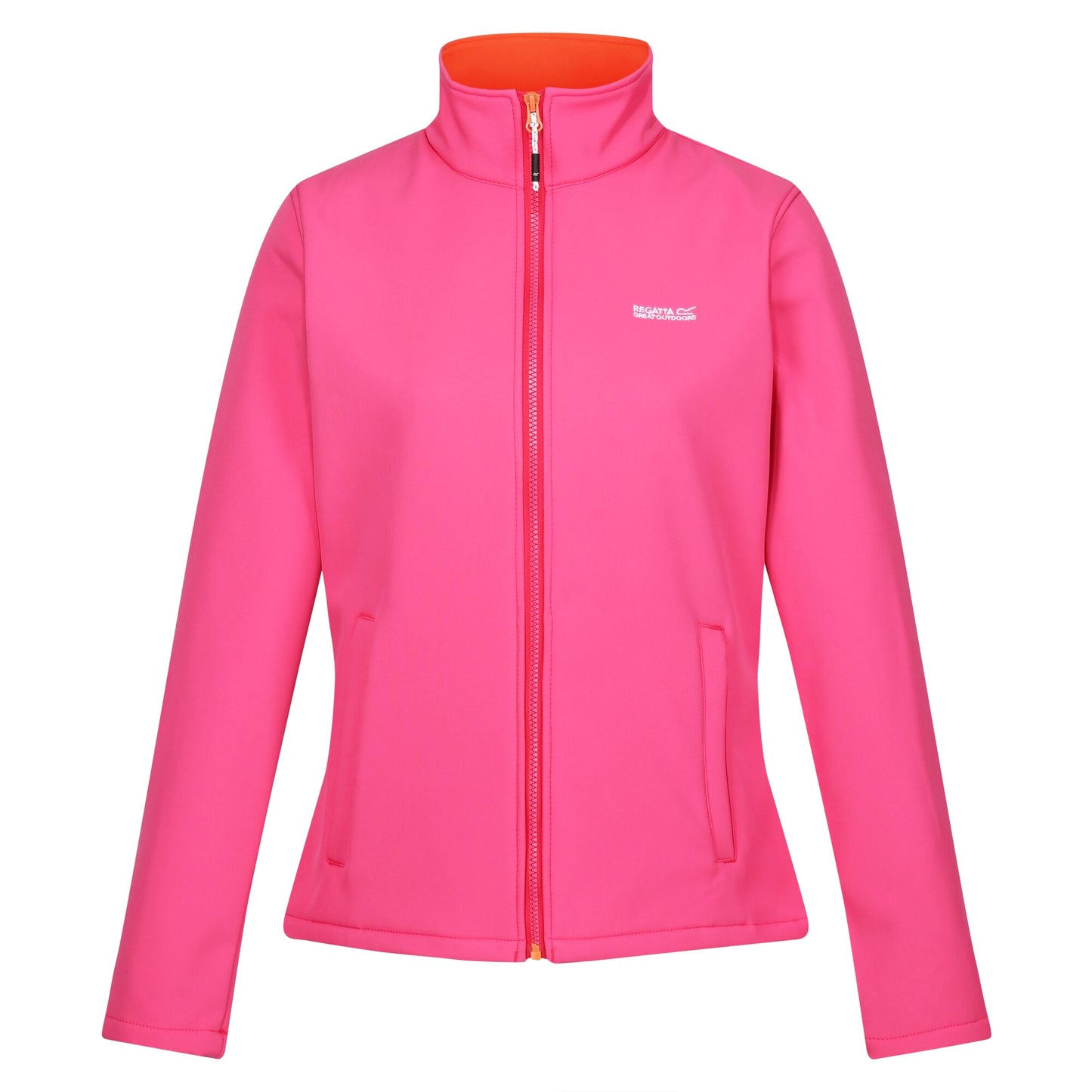 Flamingo Pink-Satsuma - Front - Regatta Womens-Ladies Connie V Softshell Walking Jacket