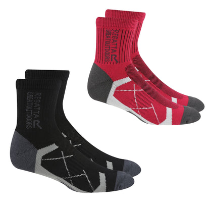 Black-Cherry Pink - Front - Regatta Womens-Ladies Outdoor Boot Socks (Pack of 2)