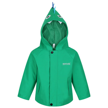 Green - Front - Regatta Childrens-Kids Dinosaur Waterproof Jacket