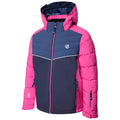 Raspberry Rose-Dark Denim-Nightfall Navy - Pack Shot - Dare 2B Childrens-Kids Cheerful Waterproof Ski Jacket