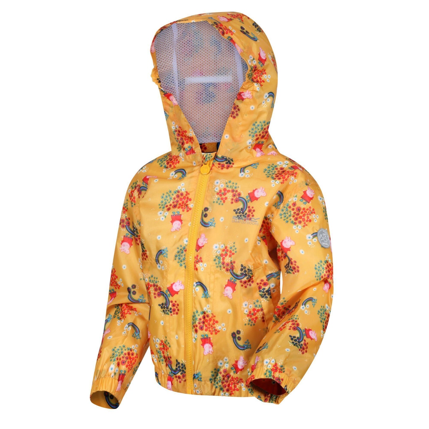 Glowlight Yellow - Lifestyle - Regatta Childrens-Kids Muddy Puddle Peppa Pig Floral Hooded Waterproof Jacket