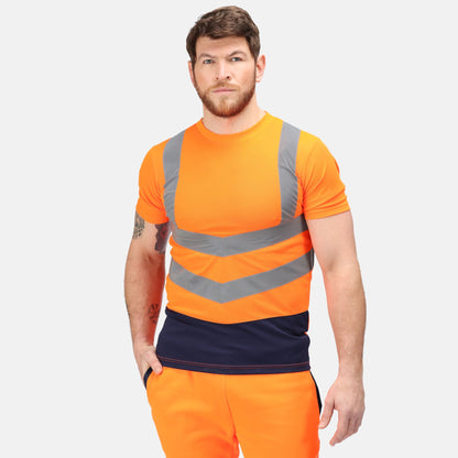 Orange-Navy - Side - Regatta Professional Mens High-Vis Short-Sleeved T-Shirt