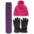 Raspberry Rose - Front - Regatta Childrens-Kids Leopard Print Ski Gloves Set
