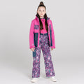Raspberry Rose-Dark Denim - Side - Dare 2B Childrens-Kids Timeout II Waterproof Leopard Print Ski Trousers
