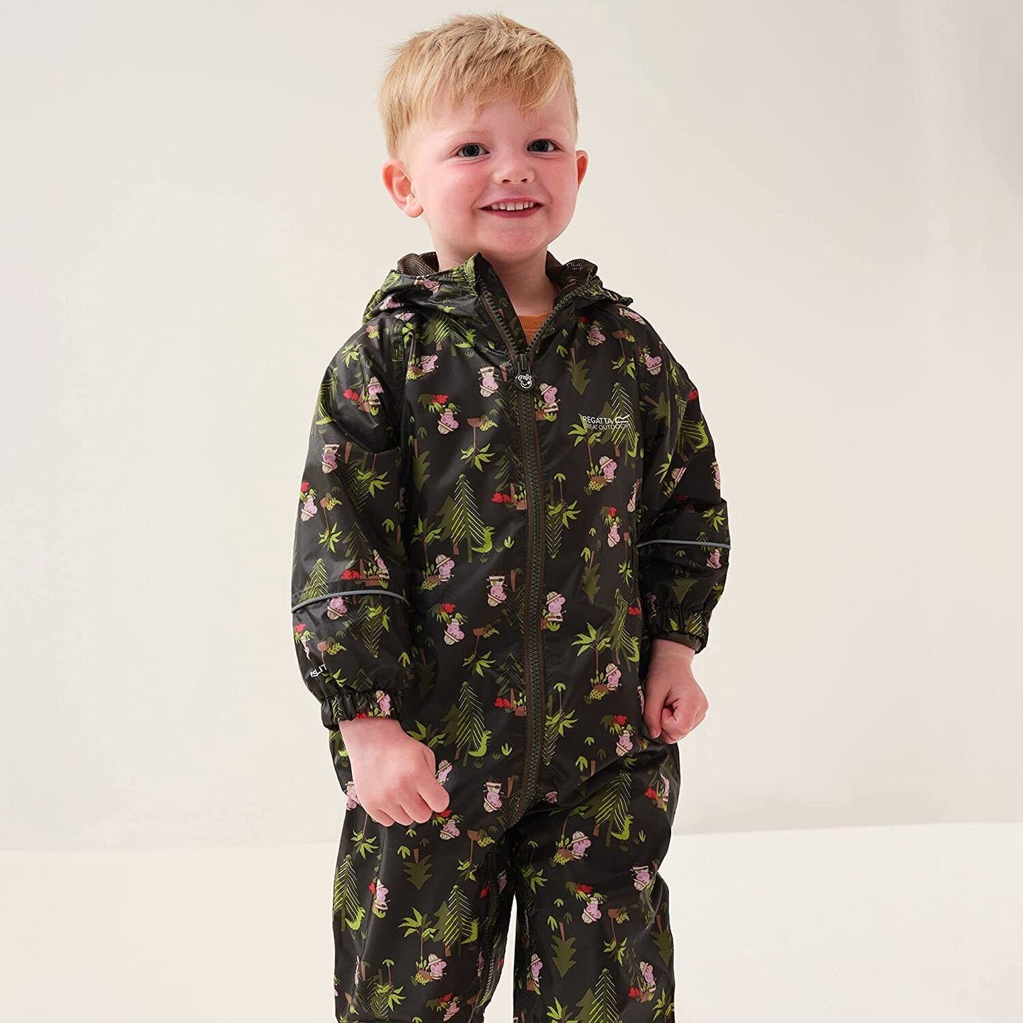 Dark Khaki - Pack Shot - Regatta Childrens-Kids Peppa Pig Waterproof Puddle Suit