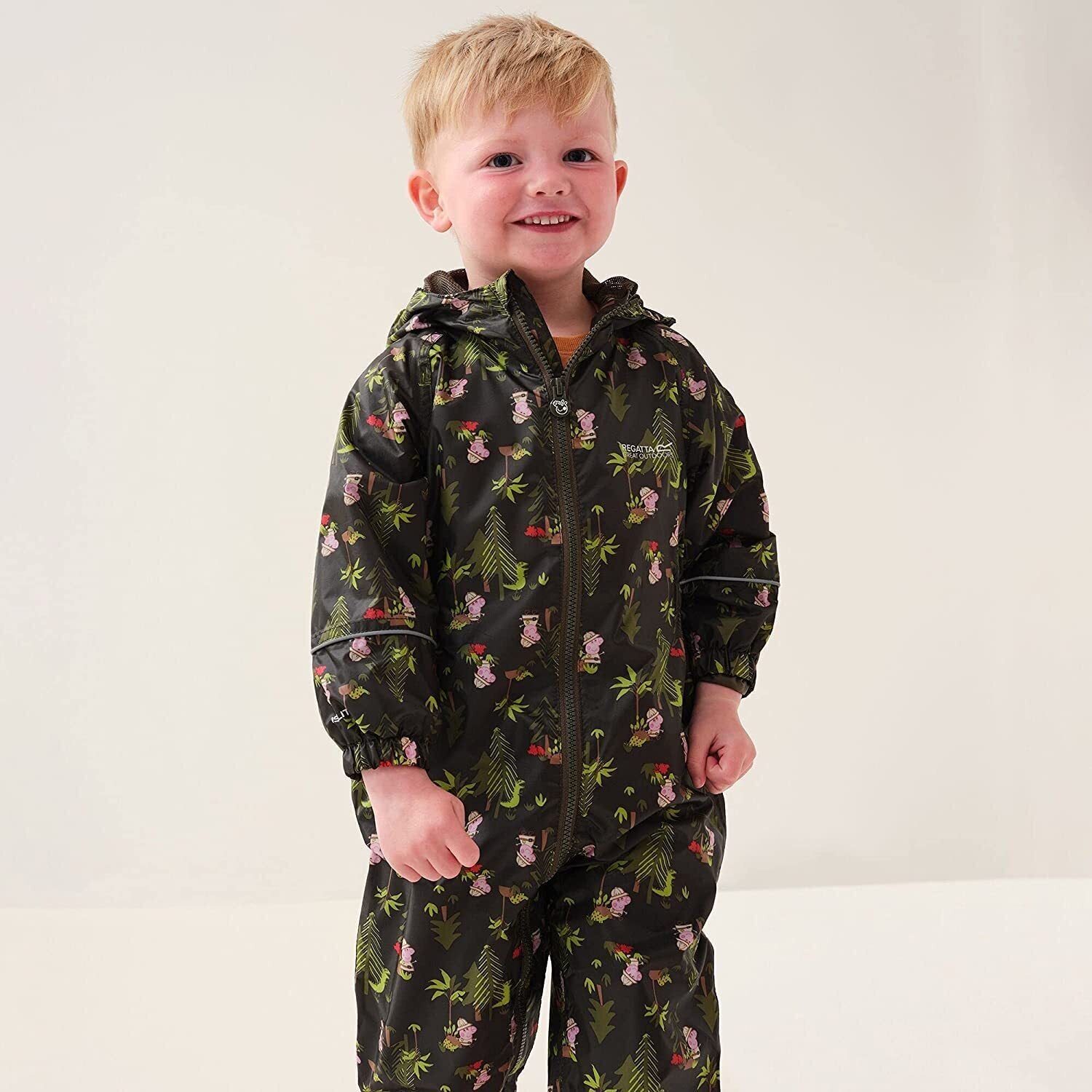 Dark Khaki - Pack Shot - Regatta Childrens-Kids Peppa Pig Waterproof Puddle Suit