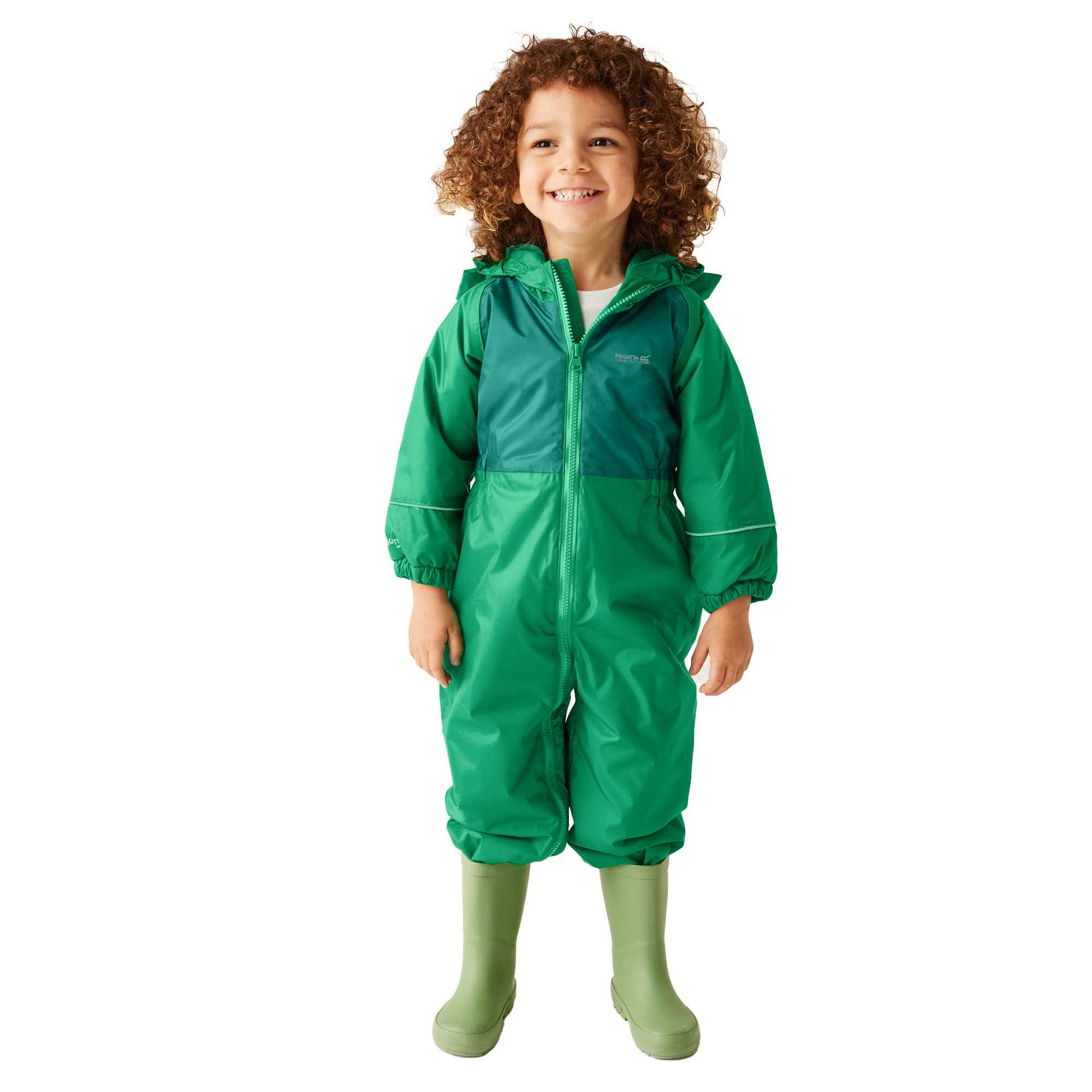 Jellybean Green - Pack Shot - Regatta Childrens-Kids Mudplay III Dinosaur Waterproof Puddle Suit
