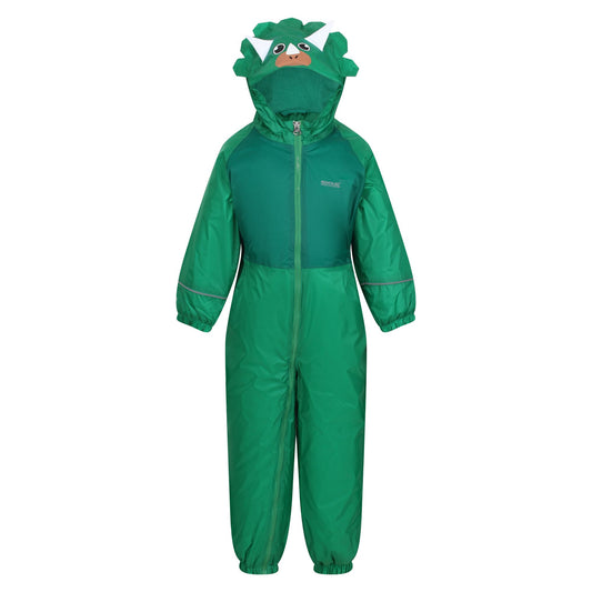 Jellybean Green - Front - Regatta Childrens-Kids Mudplay III Dinosaur Waterproof Puddle Suit