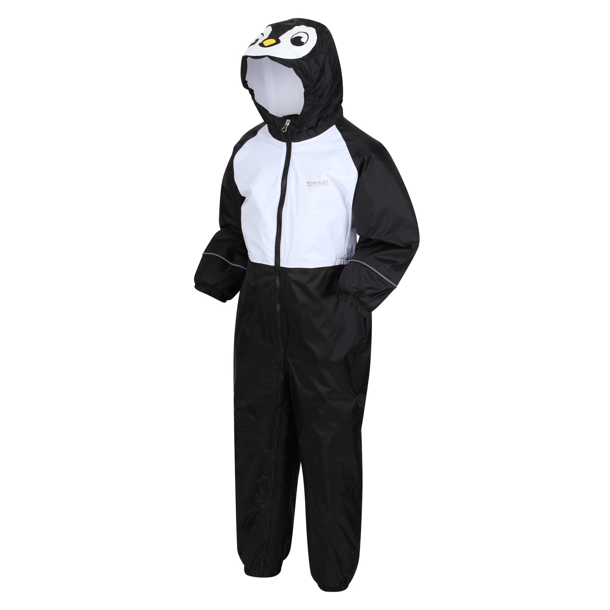 Black - Side - Regatta Childrens-Kids Mudplay III Penguin Waterproof Puddle Suit