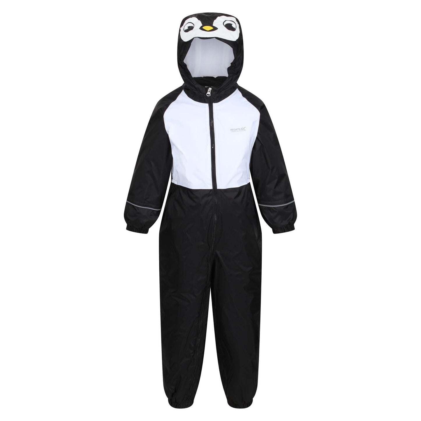 Black - Front - Regatta Childrens-Kids Mudplay III Penguin Waterproof Puddle Suit