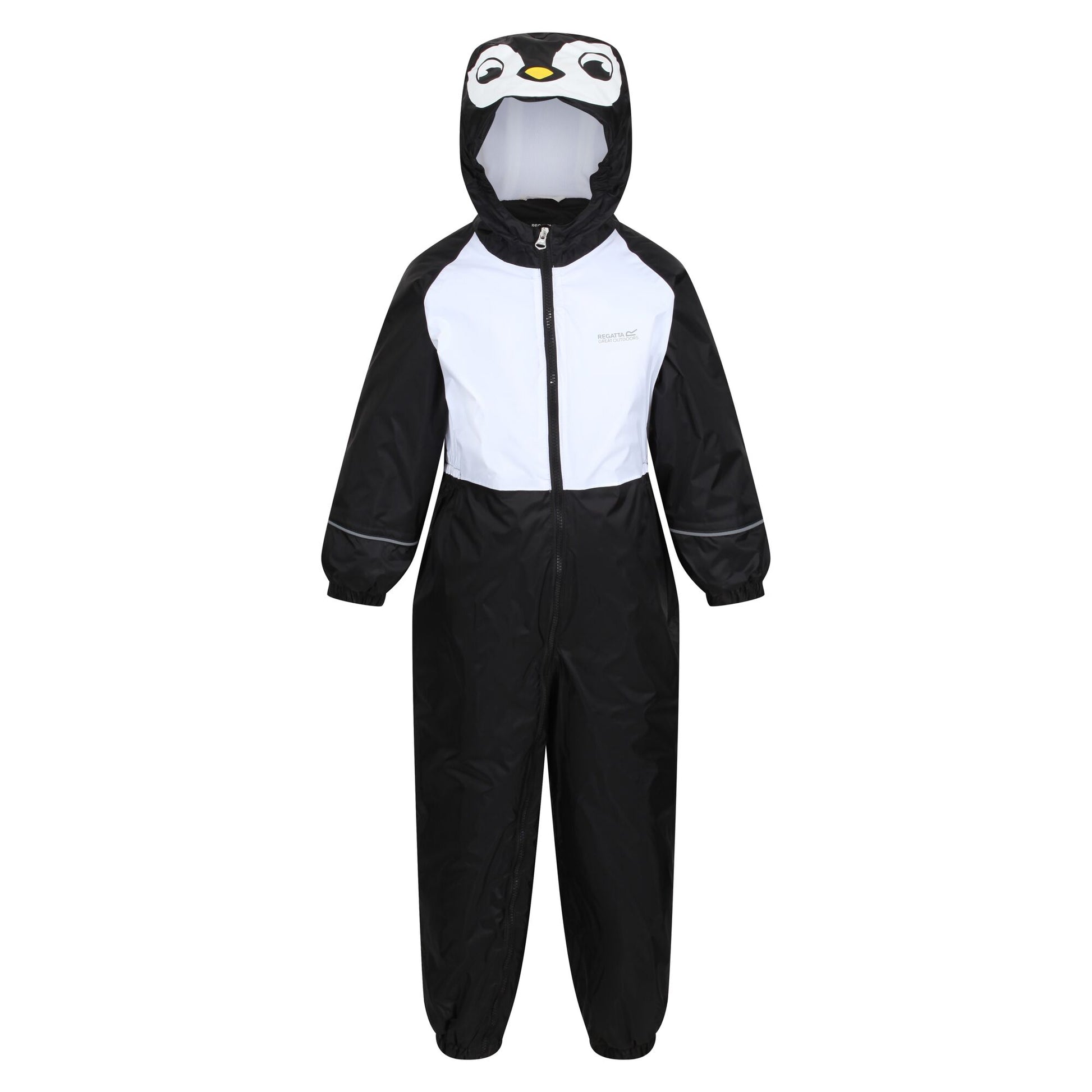 Black - Front - Regatta Childrens-Kids Mudplay III Penguin Waterproof Puddle Suit