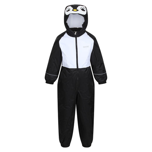 Black - Front - Regatta Childrens-Kids Mudplay III Penguin Waterproof Puddle Suit