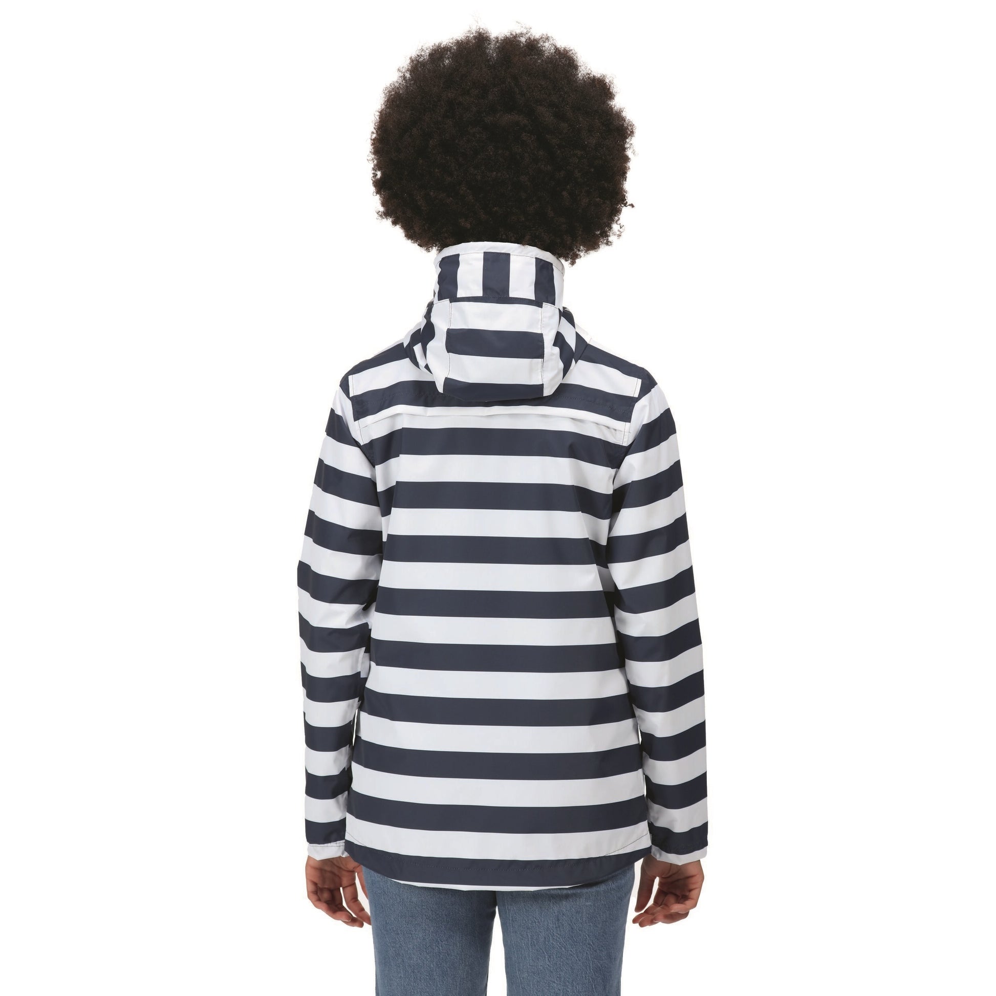 Navy-White - Side - Regatta Womens-Ladies Bayarma Striped Lightweight Waterproof Jacket