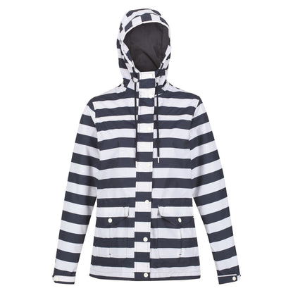Navy-White - Front - Regatta Womens-Ladies Bayarma Striped Lightweight Waterproof Jacket