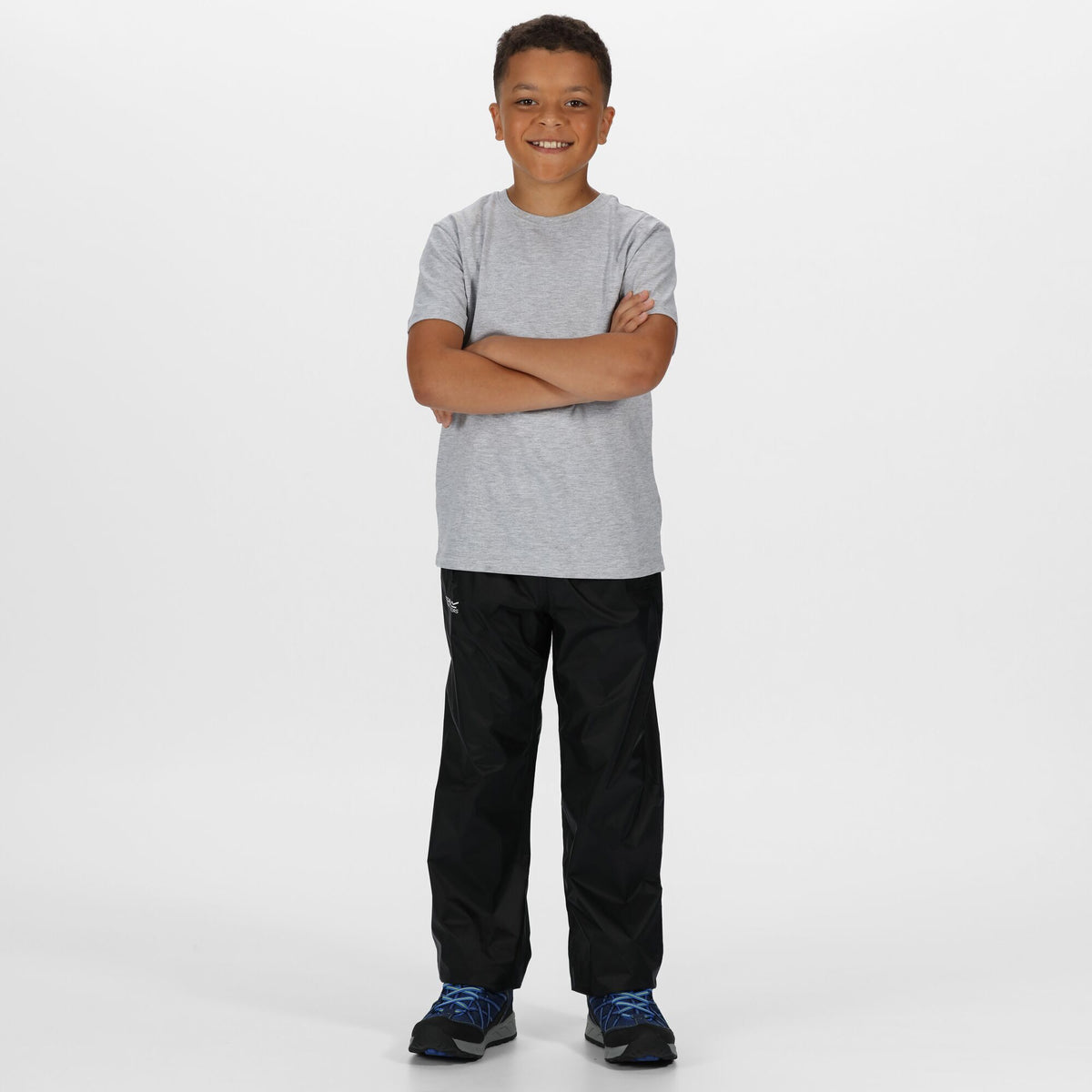 Black - Back - Regatta Great Outdoors Kids Boys Adventure Tech Pack It Waterproof Overtrousers