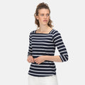 Navy-White - Side - Regatta Womens-Ladies Polexia Stripe T-Shirt