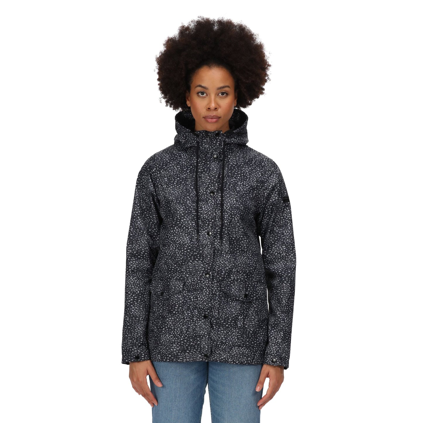 Black - Side - Regatta Womens-Ladies Bayarma Abstract Lightweight Waterproof Jacket