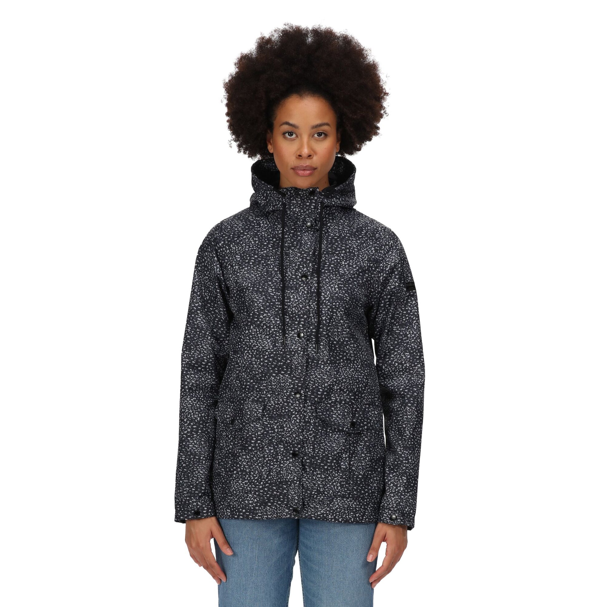 Black - Side - Regatta Womens-Ladies Bayarma Abstract Lightweight Waterproof Jacket