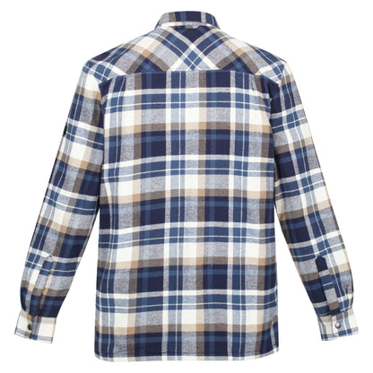 Navy-Gold Sand - Back - Regatta Mens Thamos Checked Long-Sleeved Shirt