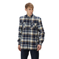 Navy-Gold Sand - Side - Regatta Mens Thamos Checked Long-Sleeved Shirt