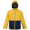 Yellow Gold-Navy - Front - Regatta Childrens-Kids Hywell Waterproof Jacket