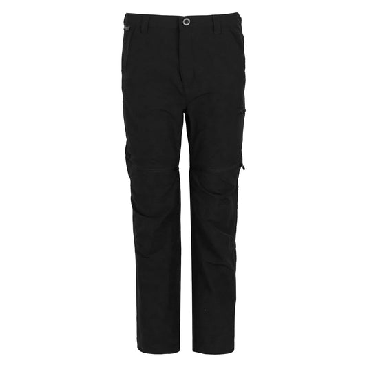 Black - Front - Regatta Childrens-Kids Highton Stretch Zip-Off Walking Trousers
