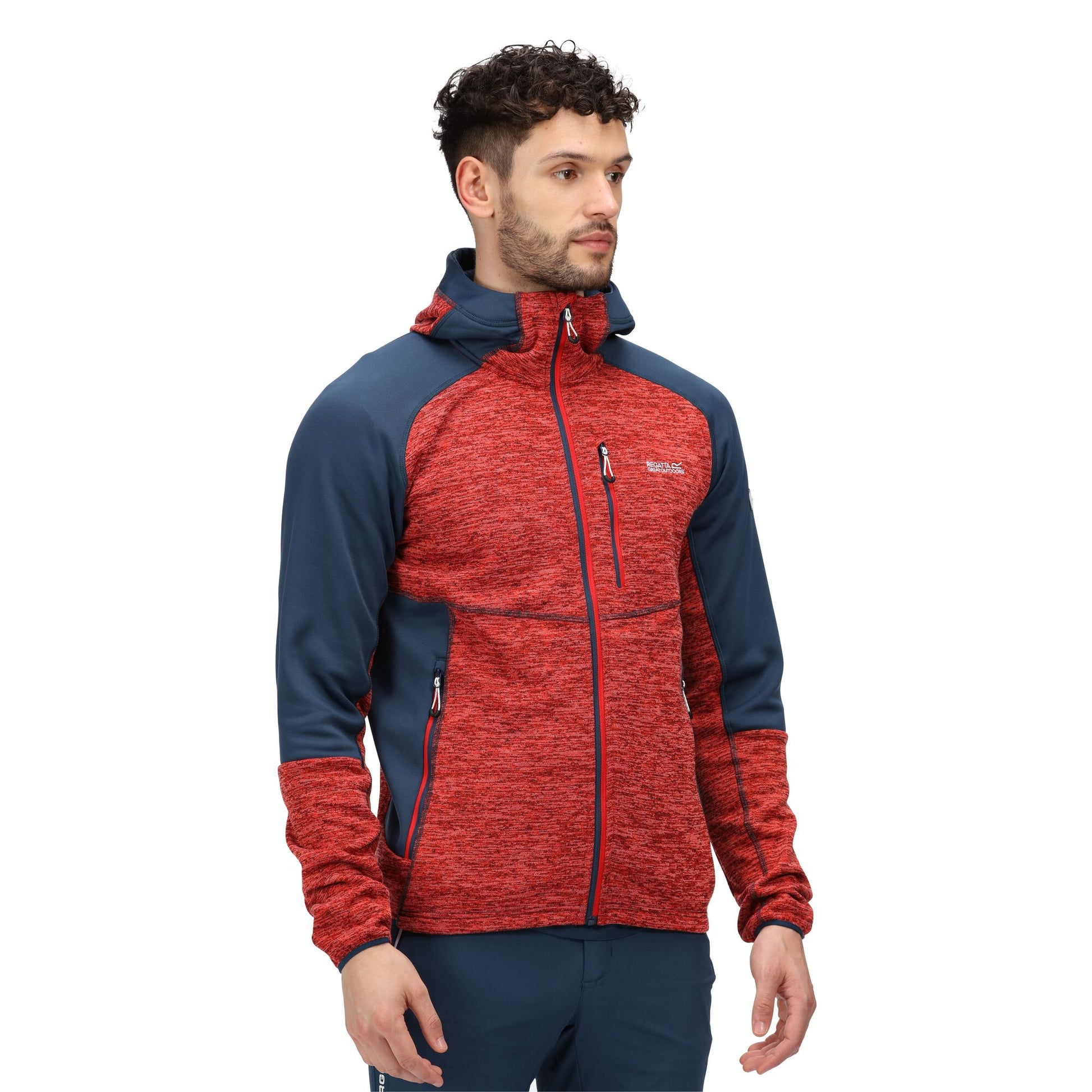 Fiery Red-Moonlight Denim - Pack Shot - Regatta Mens Cadford III Marl Full Zip Hoodie