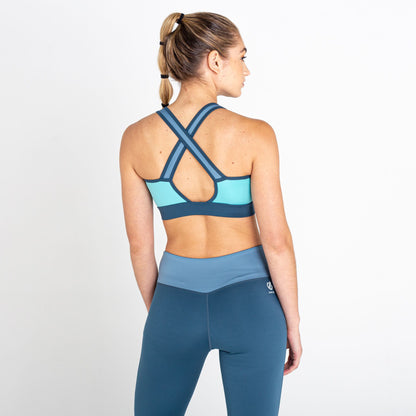 Meadowbrook Green-Bluestone - Side - Dare 2B Womens-Ladies Mantra Colour Block Recycled Sports Bra
