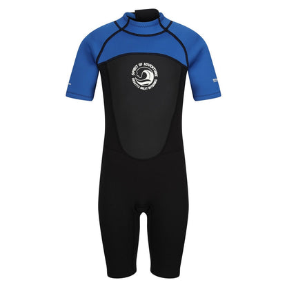 Black-Nautical Blue-White - Front - Regatta Childrens-Kids Shorty Wetsuit