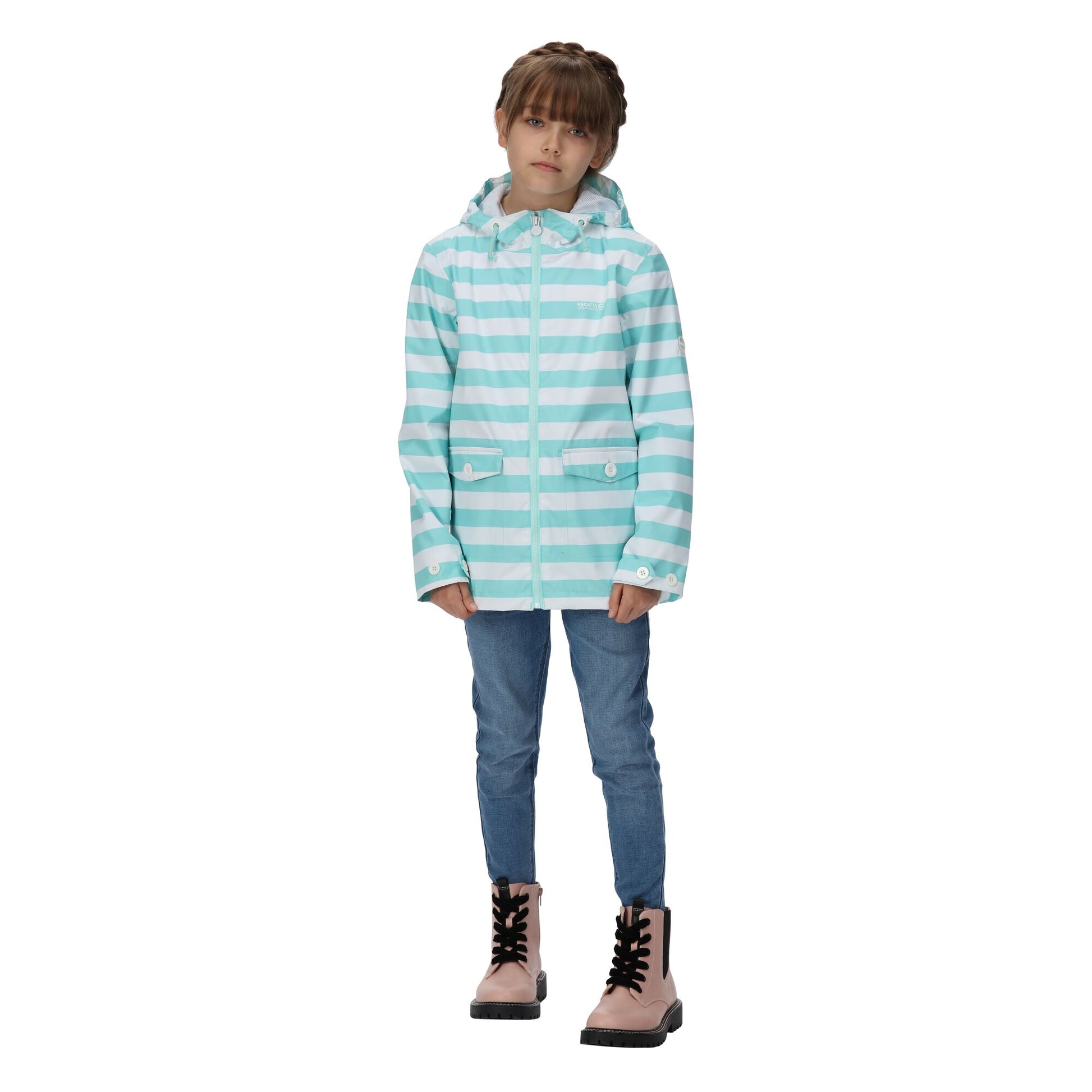 Aruba Blue - Side - Regatta Childrens-Kids Belladonna Stripe Waterproof Jacket