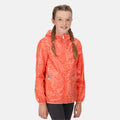 Neon Peach - Side - Regatta Childrens-Kids Lever Animal Print Packaway Waterproof Jacket
